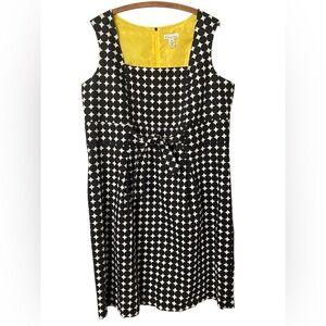 Kim Rogers Dress Size 16W Polka Dots Mod Square Neckline Black and White